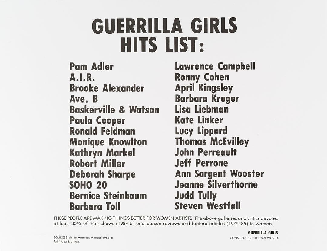 Guerrilla Girls Hits List