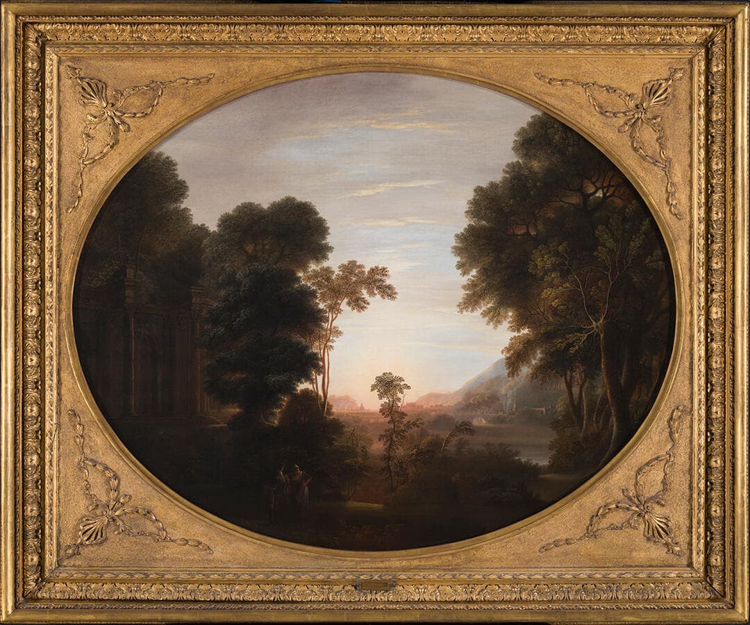 A Wooded Classical Landscape at Evening with Figures in the Foreground