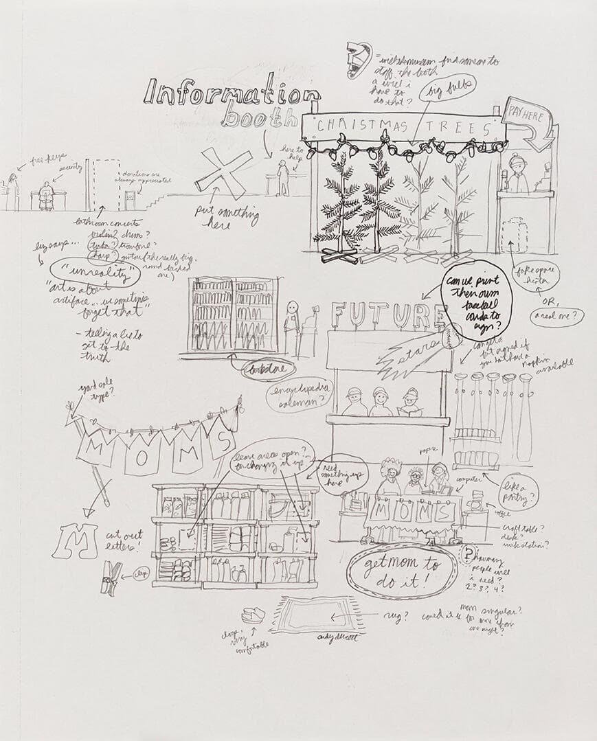 Untitled sketchbook drawing (Mom Booth)