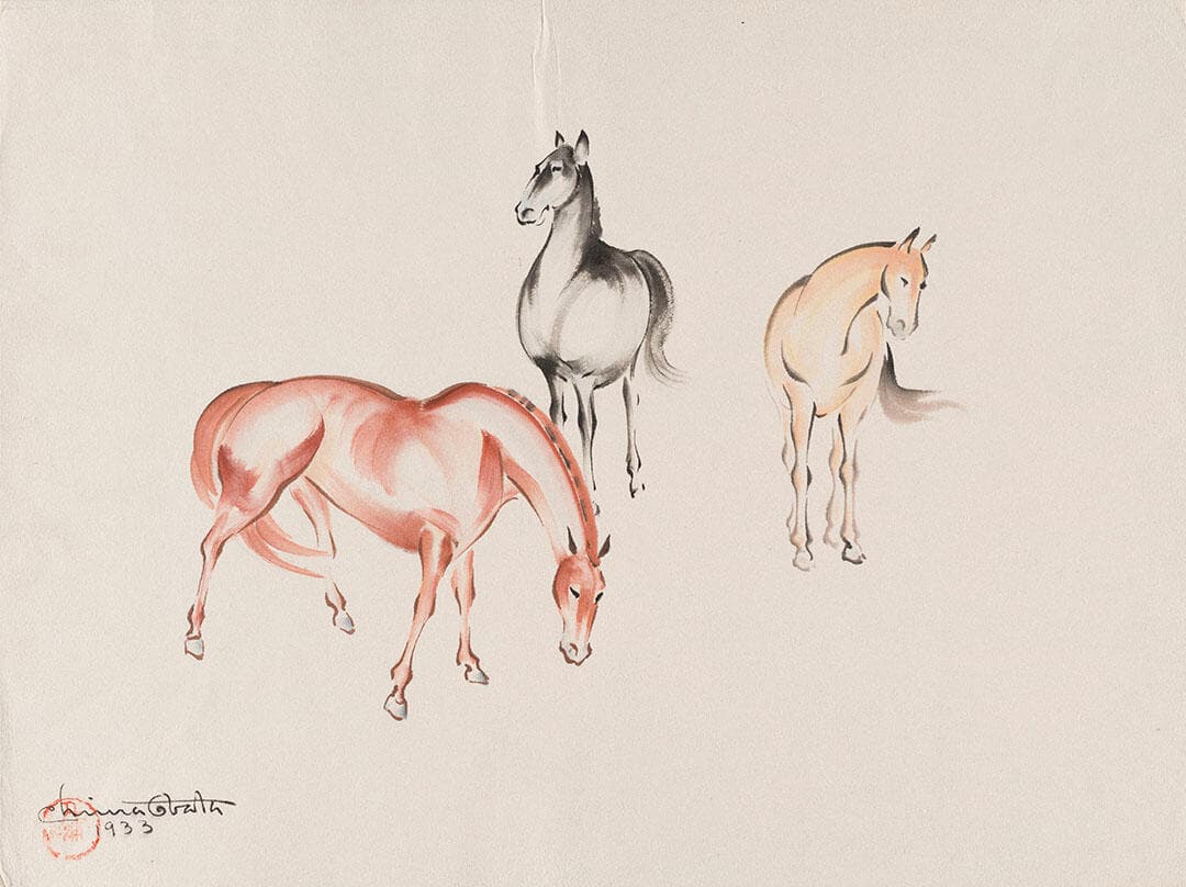 Three Standing Horses in Three Colors